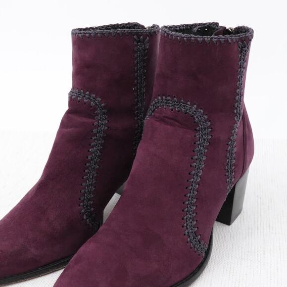 Alexandre Birman Benta Bootie 8 / 8.5 Burgundy Suede Crochet Ankle Boots Western - Picture 5 of 16